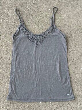 Vintage Y2K Style Aeropostale Cami Tank Top Gray Lace Womens M 2010s Coquette
